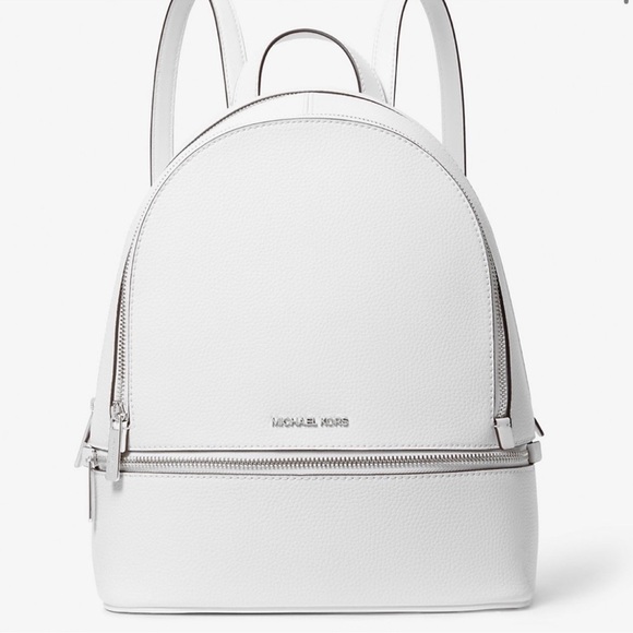Michael Kors Rhea Medium Pebbled Leather Backpack Optic White - Picture 3 of 10